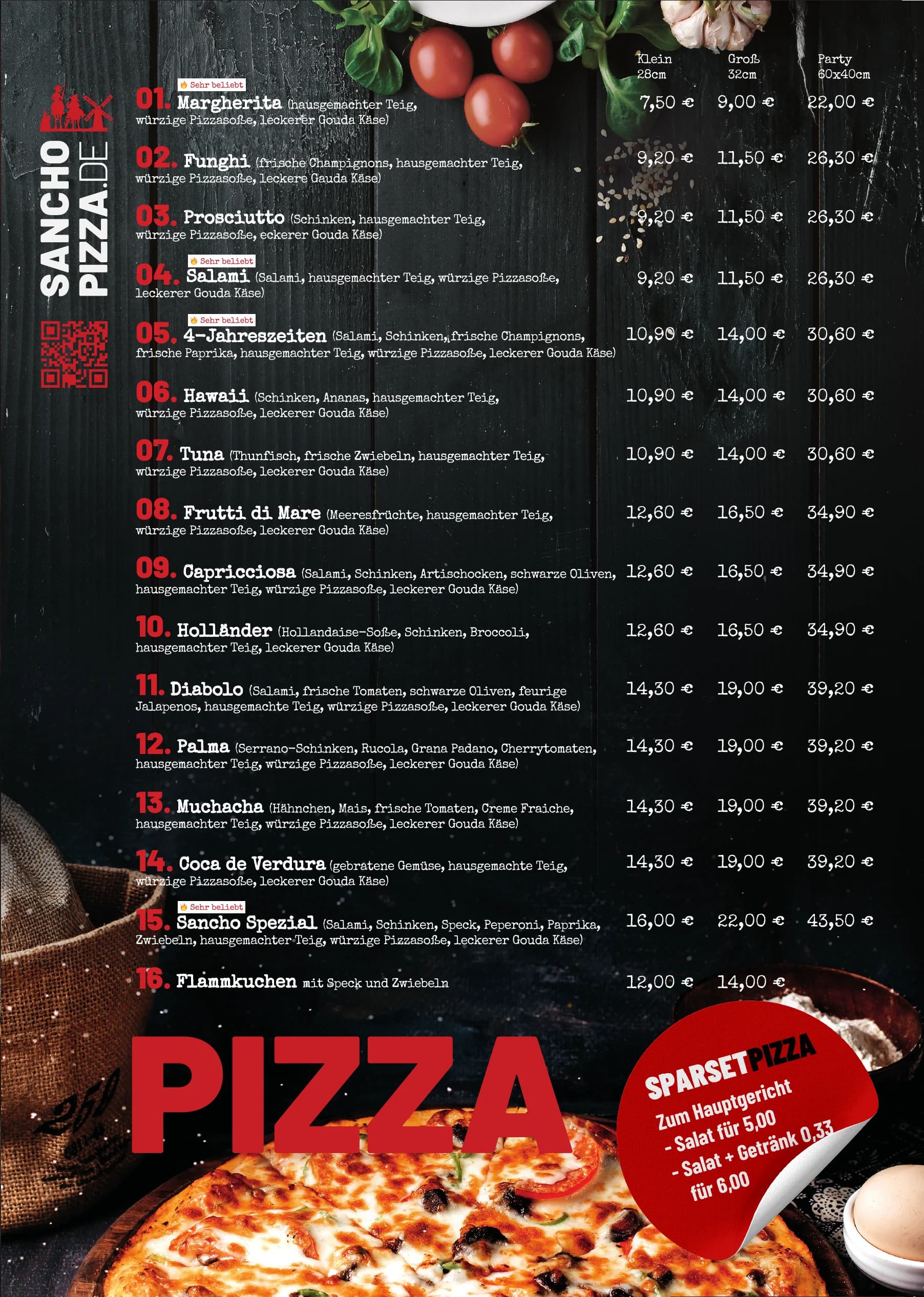 Speisekartenseite: Pizza